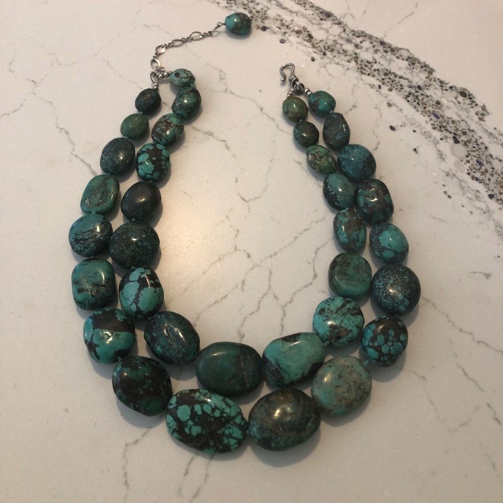 Beautiful and Bold Sterling Silver Genuine Turquoise Necklace